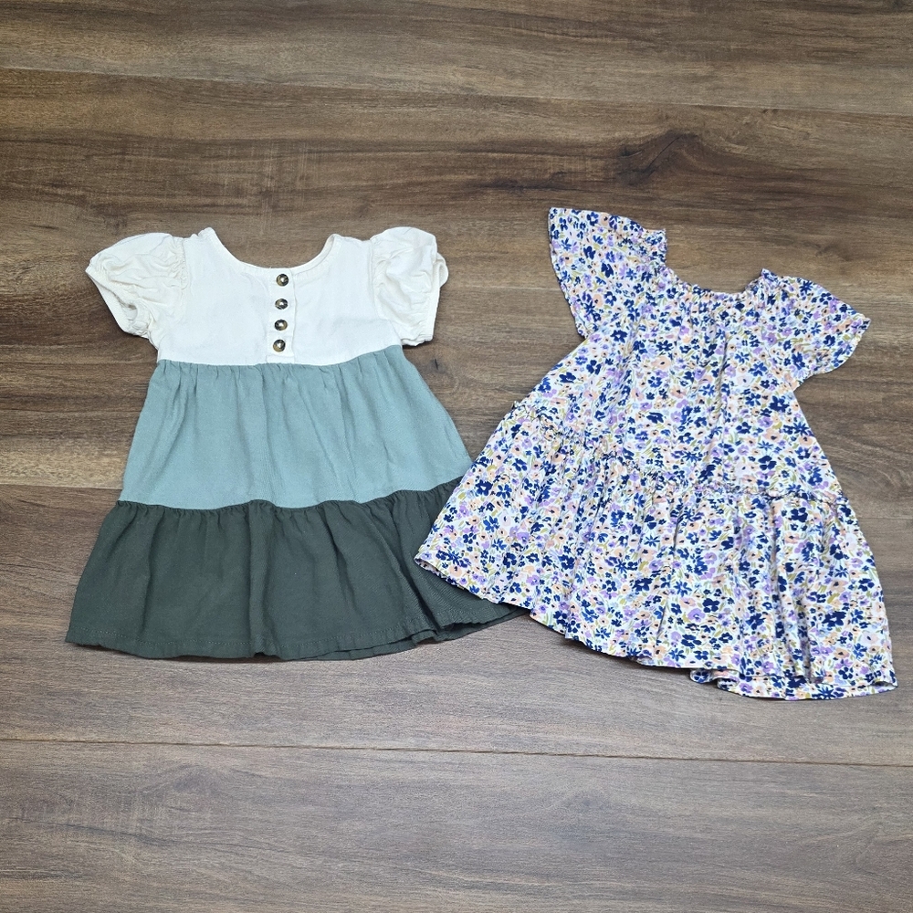 Set of Two Peasant Boho Dresses for Baby Girl SIZE: 12 Months